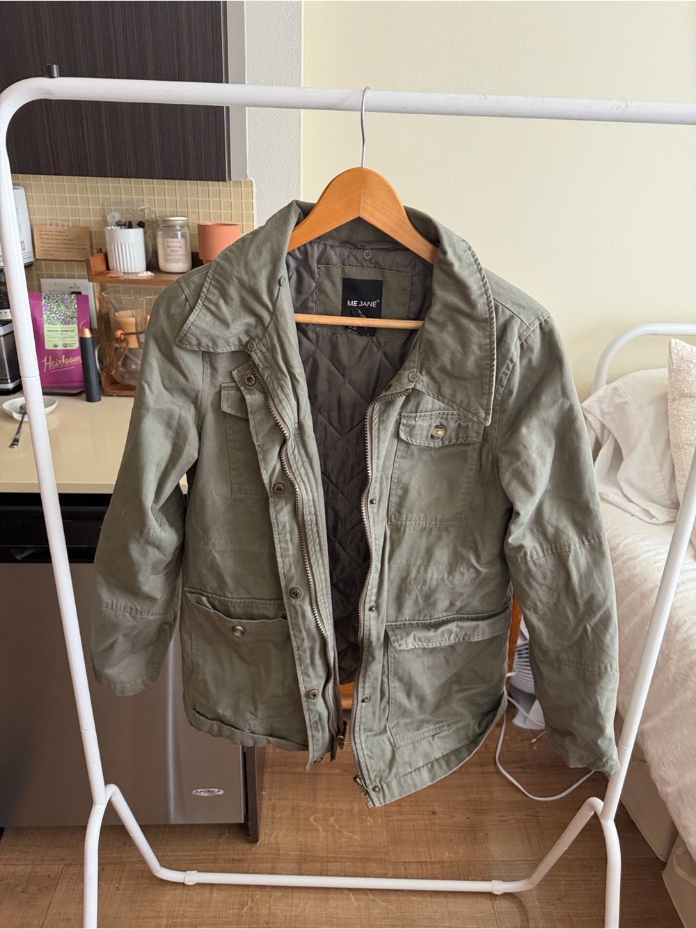 Olive Green Military Field Utility Jacket with Quilted Lining